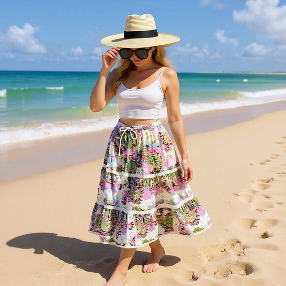 APT. 9 Womens Maxi Skirt Sz L Boho Tiered Gypsy Fairy Grunge Cottagecore Y2K - Picture 2 of 7